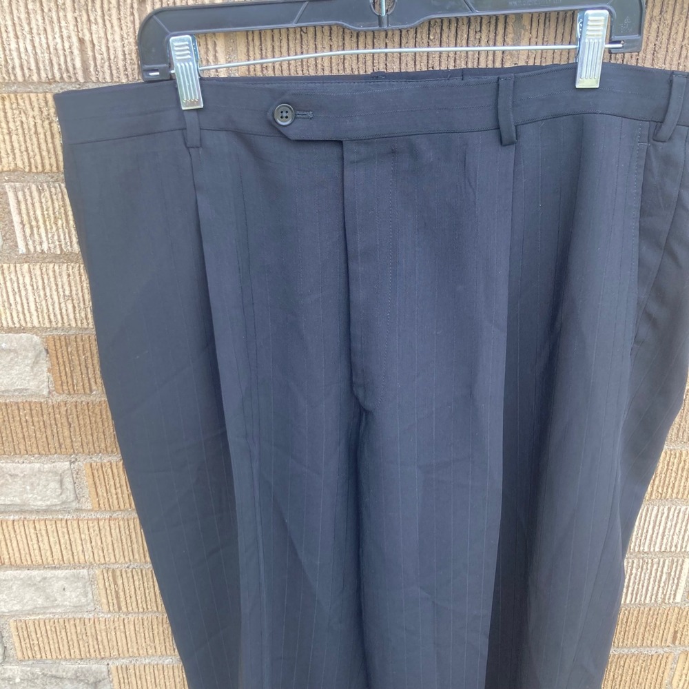 Armani Collezioni Mens Black Pinstripe Pleated Cuffed Dress Pants 40x32 For 46L
